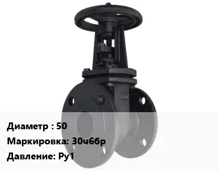 Задвижка чугунная 50 30ч6бр Ру1